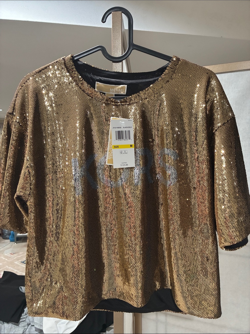 Michael Kors Gold Sequin Short Sleeve Pullover